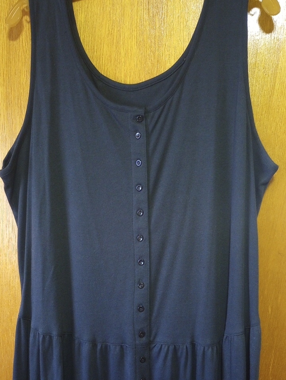 Casual Neutral Black Cotton Sleeveless Button Down Plus Size Midi Dress, 1X-2X - Picture 2 of 3